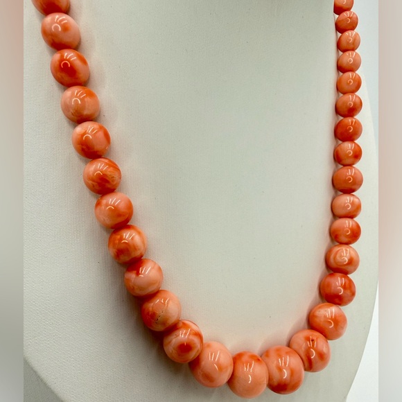 Genuine Angel Skin Coral Necklace 16” Blush Pink Beads Gold Tone Clasp 51.8g - Picture 8 of 17